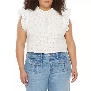 NWT Ryegrass Plus Womens High Neck Short Sleeve Eyelett Top